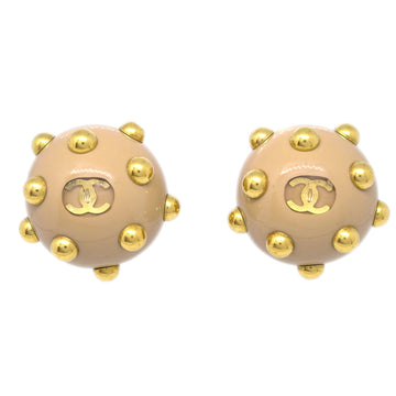CHANEL Studs Button Earrings Beige Clip-On 00A 89909