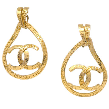 CHANEL Dangle Hoop Earrings Clip-On Gold 96P 112503