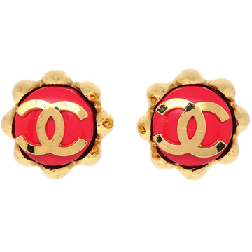 CHANEL Button Earrings Clip-On Red 29 112540