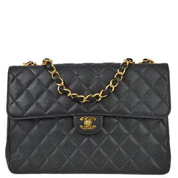 CHANEL Black Caviar Jumbo Classic Flap Shoulder Bag 113225