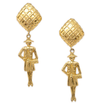 CHANEL Mademoiselle Dangle Earrings Clip-On Gold 122680