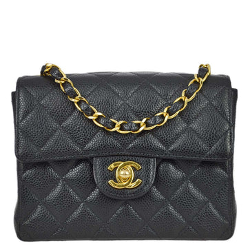 CHANEL Black Caviar Mini Classic Square Flap Shoulder Bag 17 141283