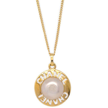 CHANEL Artificial Pearl Gold Chain Pendant Necklace 142097