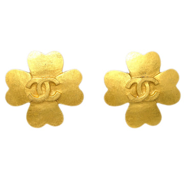 CHANEL Clover Earrings Clip-On Gold 95P 122631