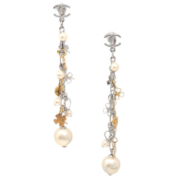 CHANEL Artificial Pearl Dangle Piercing Earrings Gold 06A 112992