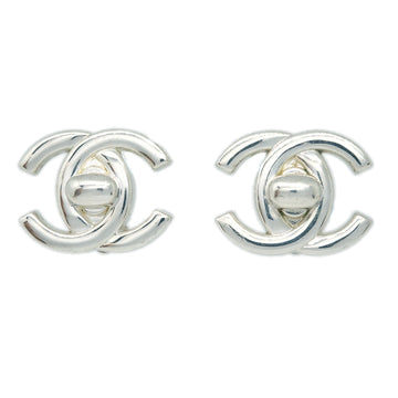 CHANEL CC Turnlock Earrings Clip-On Silver Large 97A 112339