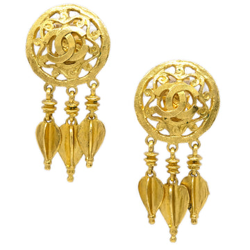 CHANEL Fretwork Paisley Earrings Gold Clip-On 95A 113070