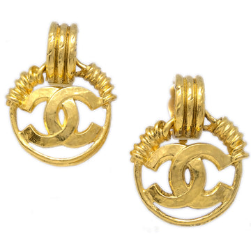 CHANEL Hoop Dangle Earrings Gold Clip-On 94P 113106