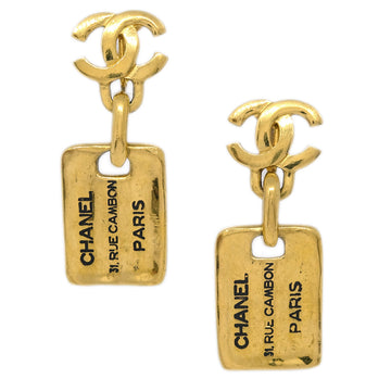 CHANEL Dangle Plate Earrings Clip-On Gold 2344 113273