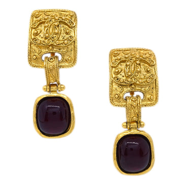 CHANEL Filigree Gripoix Dangle Earrings Clip-On Gold 94A 113302