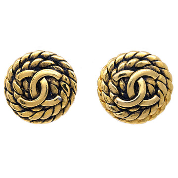 CHANEL Button Earrings Gold Clip-On 2236 123225