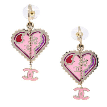CHANEL Pink Heart Piercing Earrings 05P 112535