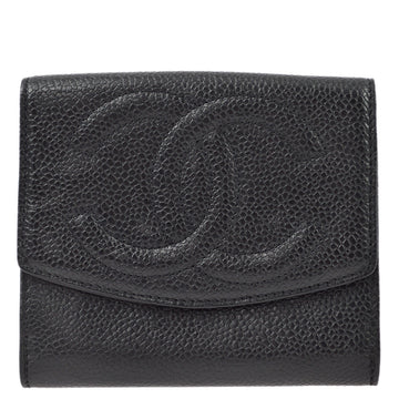 CHANEL Black Caviar Bifold Wallet Purse 123169
