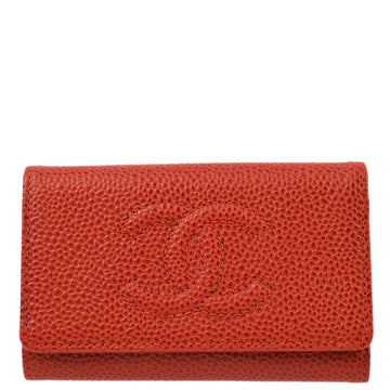 CHANEL Red Caviar Key Case Small Good 123171