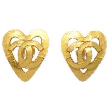 CHANEL Gold Heart Earrings Clip-On 95P 123268