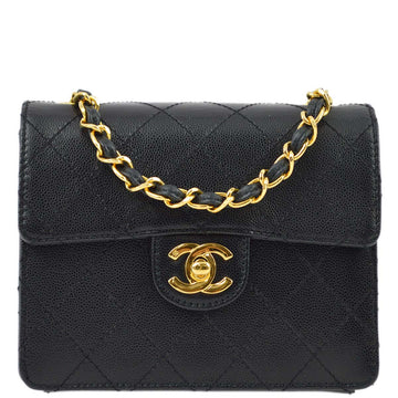 CHANEL Black Caviar Mini Classic Square Flap Shoulder Bag 17 133202