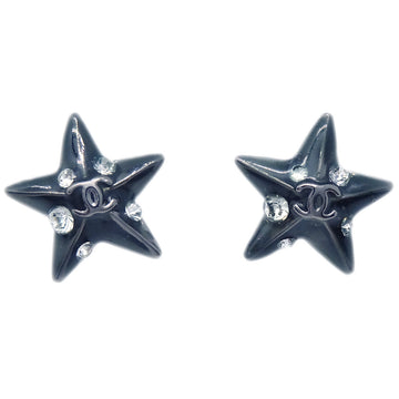 CHANEL Star Rhinestone Piercing Earrings Black 03A 142410