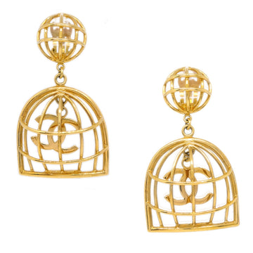 CHANEL Gold Birdcage Dangle Earrings Clip-On 93A 113292