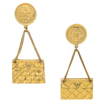CHANEL Gold Bag Dangle Earrings Clip-On 94P 123097