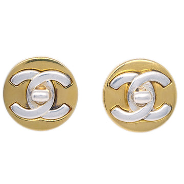 CHANEL Gold Button Turnlock Earrings Clip-On 97A 123262