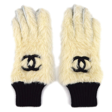 CHANEL Fur Gloves White #6 Small Good 142814