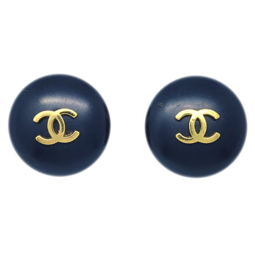 CHANEL Button Earrings Clip-On Black 95P 112641