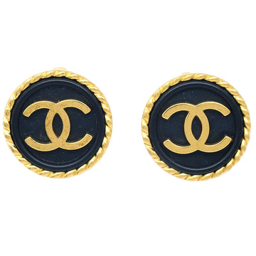 CHANEL Black Button Earrings Clip-On 97P 123258
