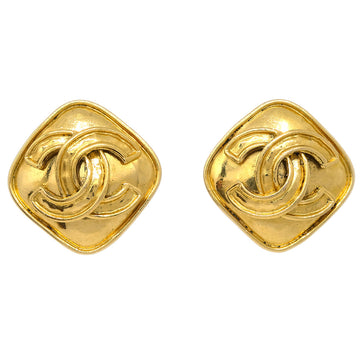 CHANEL Rhombus Earrings Clip-On Gold 94P 123266