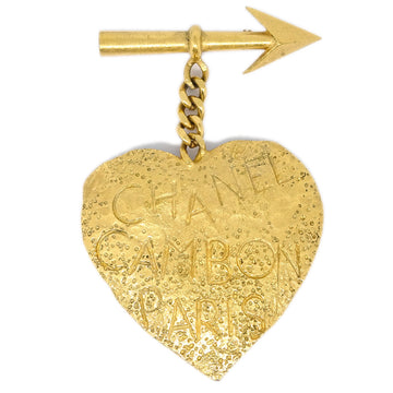CHANEL Bow And Arrow Heart Brooch Pin Gold 93P 132591