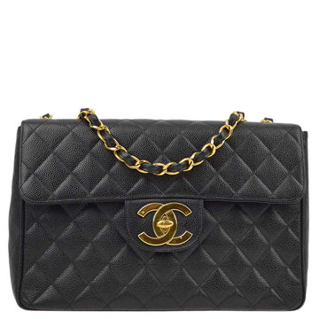 CHANEL Black Caviar Jumbo Classic Flap Bag 190975