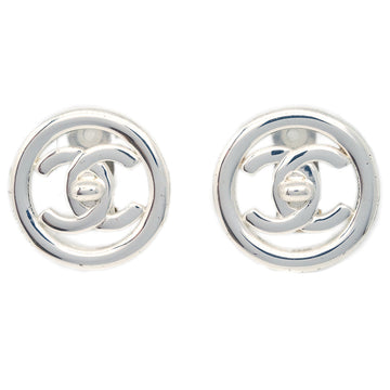CHANEL CC Turnlock Round Earrings Clip-On Silver 97P 123458