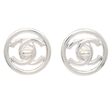 CHANEL CC Turnlock Round Earrings Clip-On Silver 97P 123459