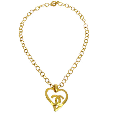 CHANEL Heart Gold Chain Pendant Necklace 95P 132896