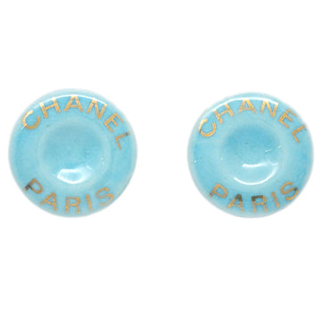 CHANEL Light Blue Button Earrings Clip-On 97P 133065