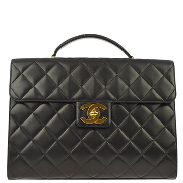 CHANEL Black Lambskin Briefcase Business Handbag KK90513
