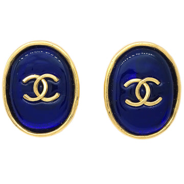 CHANEL Gripoix Oval Earrings Clip-On Blue 93A 132748