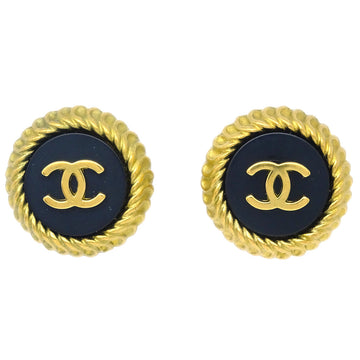 CHANEL Gold Black Button Earrings Clip-On 95C 112542