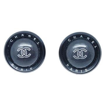 CHANEL Button Earrings Clip-On Silver Black 98P 113809
