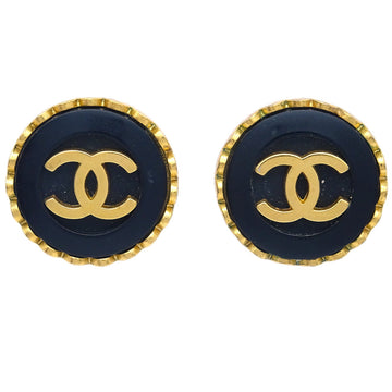 CHANEL Button Earrings Clip-On Black 95A 123445