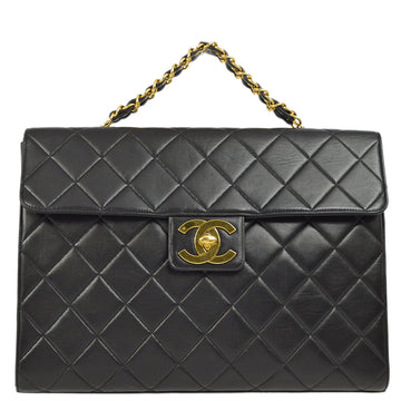 CHANEL Black Lambskin Briefcase Business Handbag 132859
