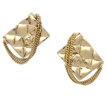 CHANEL Gold Bag Dangle Earrings Clip-On 02P 142886