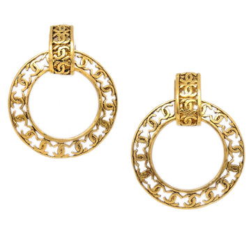 CHANEL Gold Dangle Hoop Earrings Clip-On 25 142892