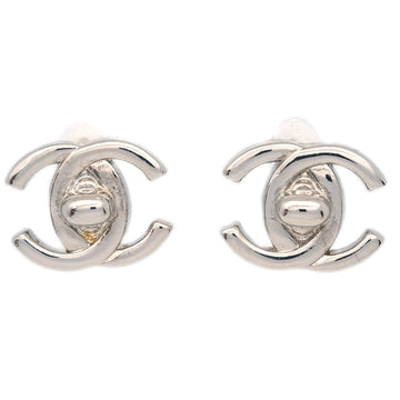 CHANEL CC Turnlock Earrings Clip-On Silver Small 96P 152613