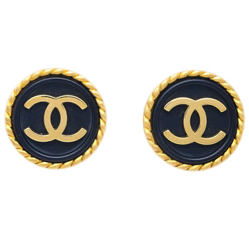 CHANEL Gold Black Button Earrings Clip-On 96A 171569