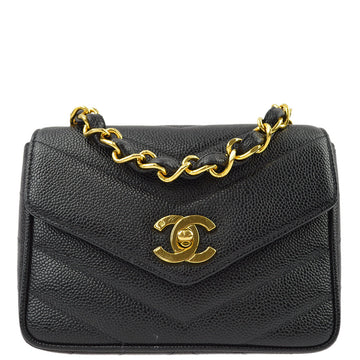 CHANEL Black Caviar V-Stitch Mini Square Shoulder Bag 17 67698