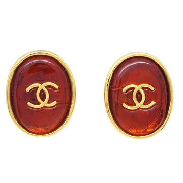 CHANEL Gripoix Oval Earrings Clip-On Red 93A KK30151