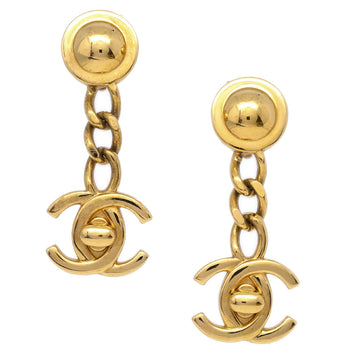 CHANEL Dangle Turnlock Earrings Clip-On Gold 96A KK30354