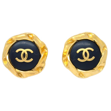 CHANEL Gold Black Button Earrings Clip-On 96P KK30519