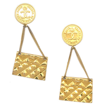 CHANEL Gold Bag Dangle Earrings Clip-On KK30538