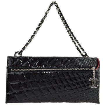 CHANEL Black Patent Leather Double Chain Shoulder Bag KK91569